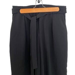 UNIQLO High Waist Wide Leg Trouser Dress Pants Women XL Black Crepe Ribbon Belt